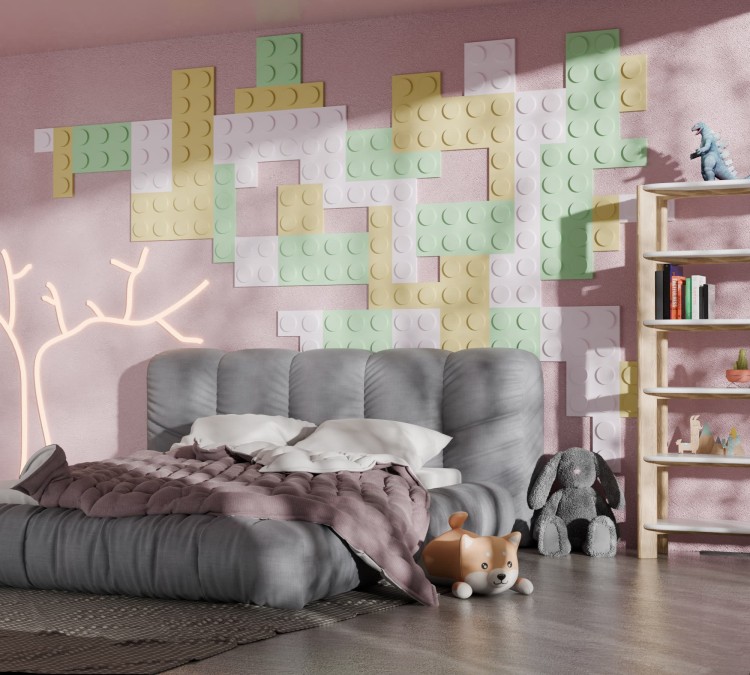 Nowoczesny salon z panelami ściennymi 3D MOVO – MOVO LEGO 5, aranżacja wnętrza